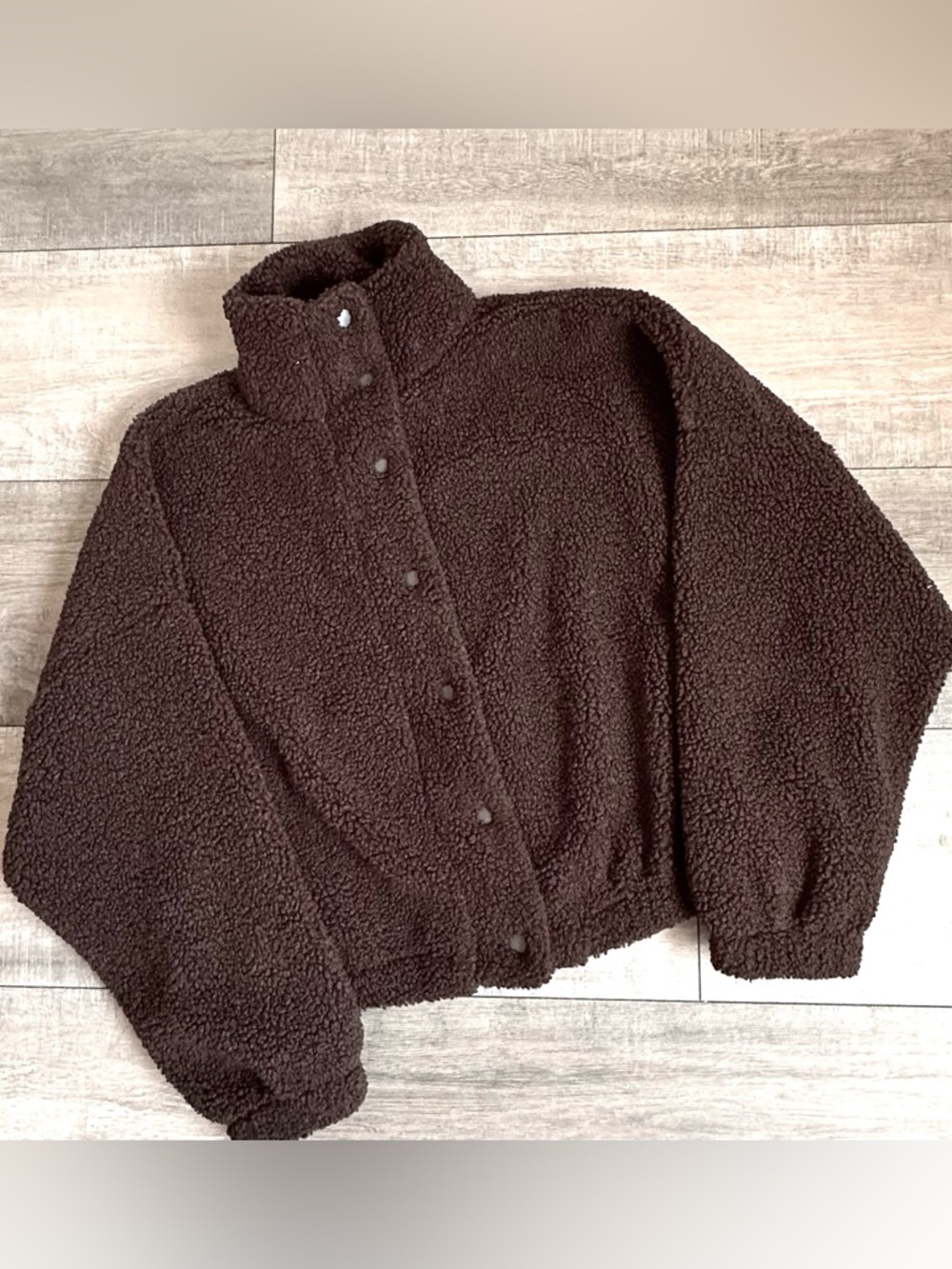Cozy Chocolate Brown Teddy Sherpa Cropped Jacket Mock Neck Fall